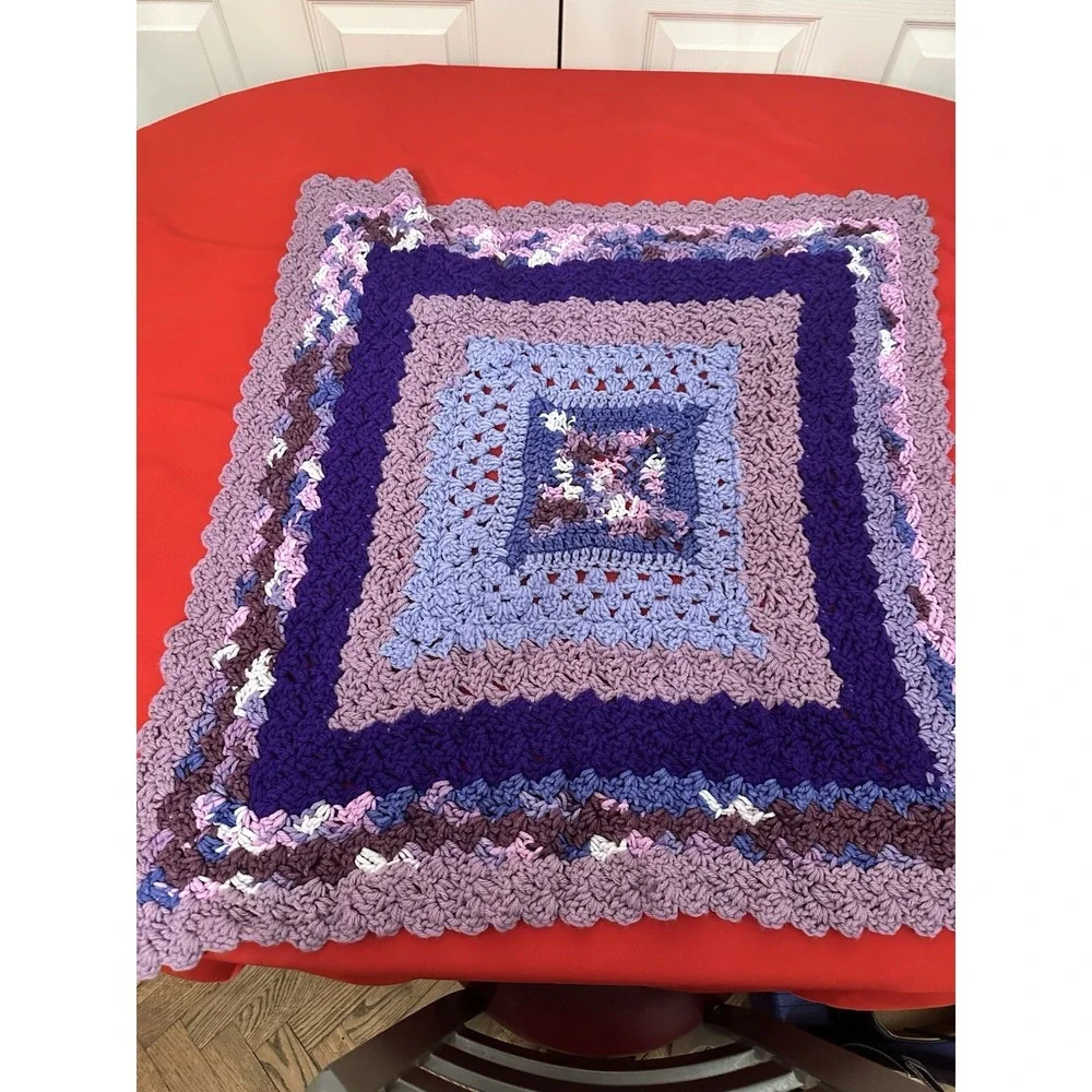 Crocheted Afghan Lap Blanket Blues And Purples Size Small